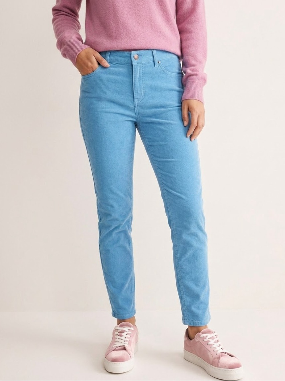 NWT Boden Cord Slim Straight Pants Blue Mid Rise Full Length US 12R UK 16R